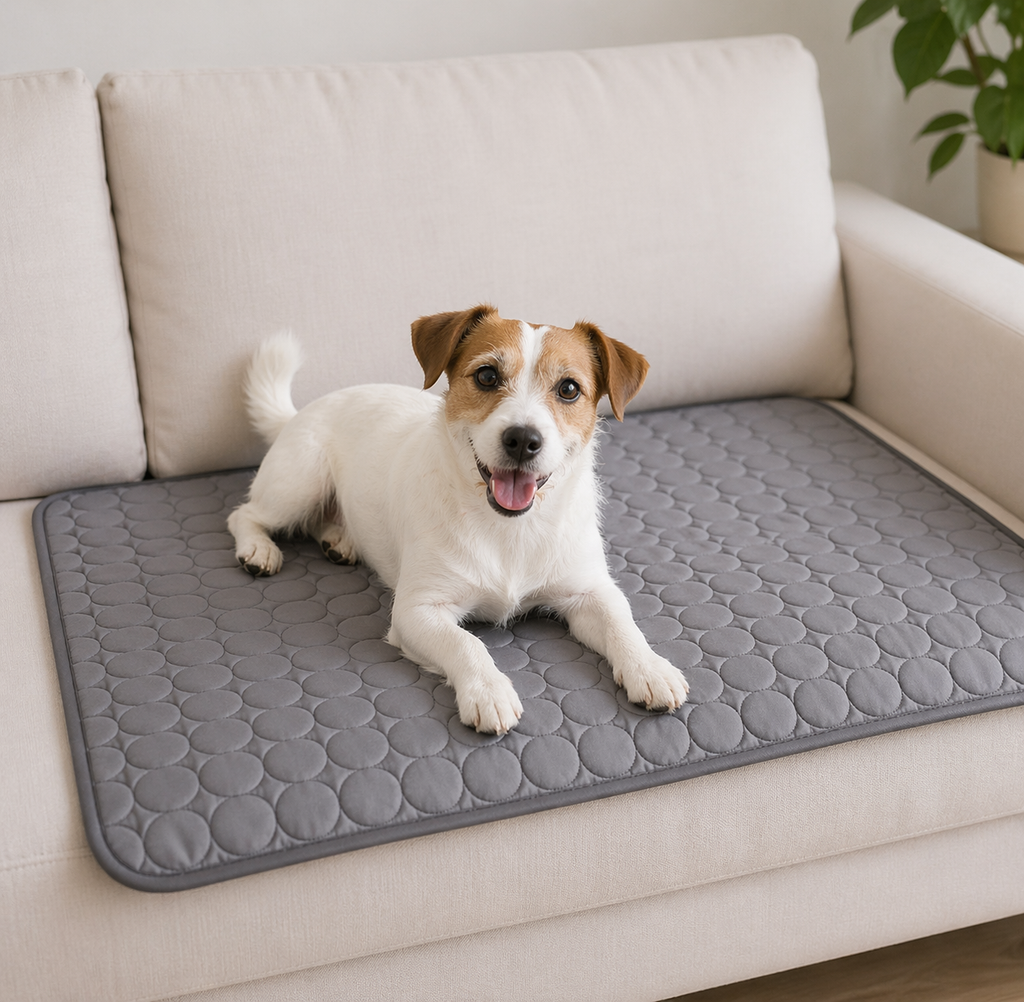 Jack Russell on grey CanisCool Cooling Mat