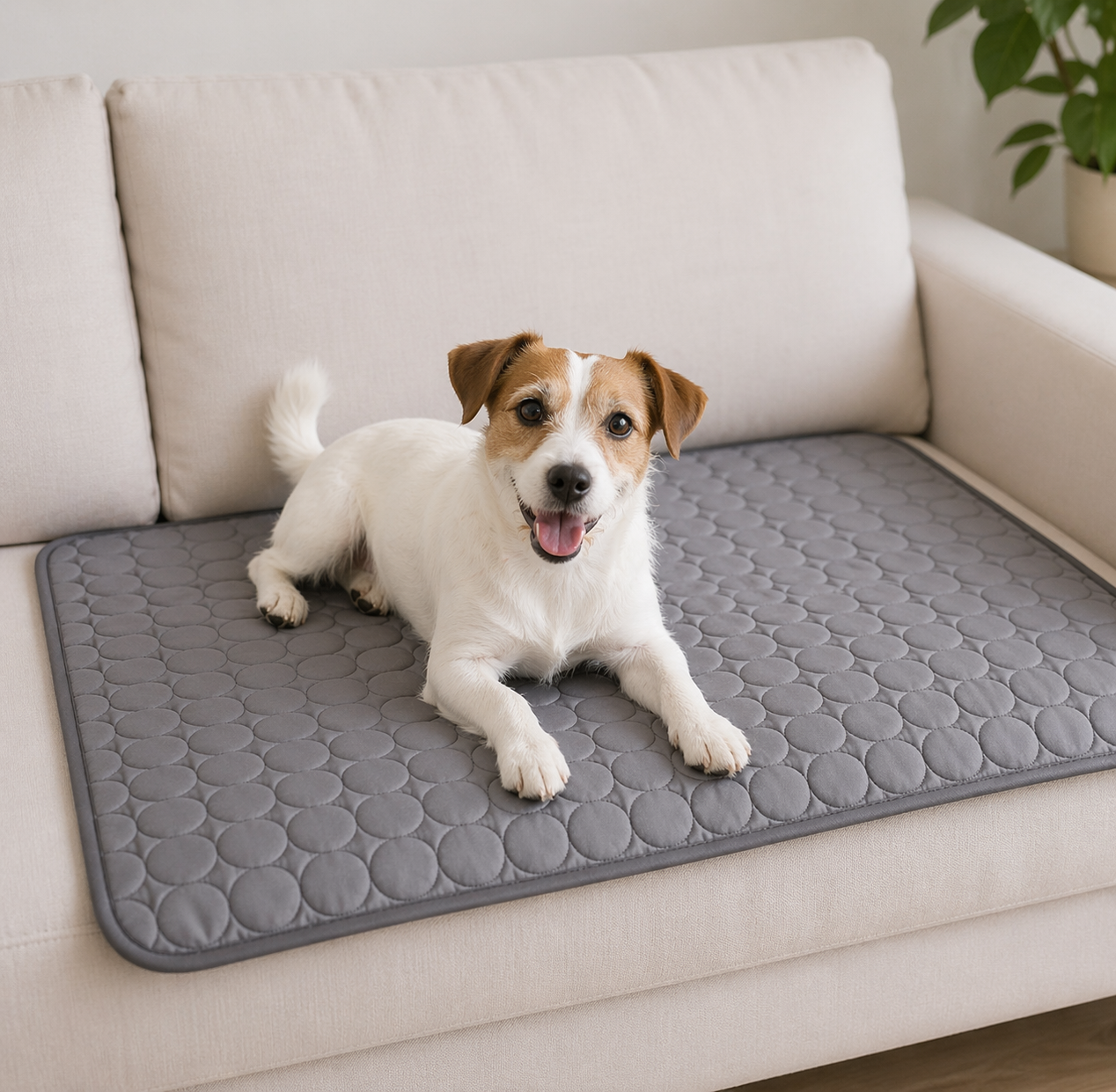 Jack Russell on grey CanisCool Cooling Mat