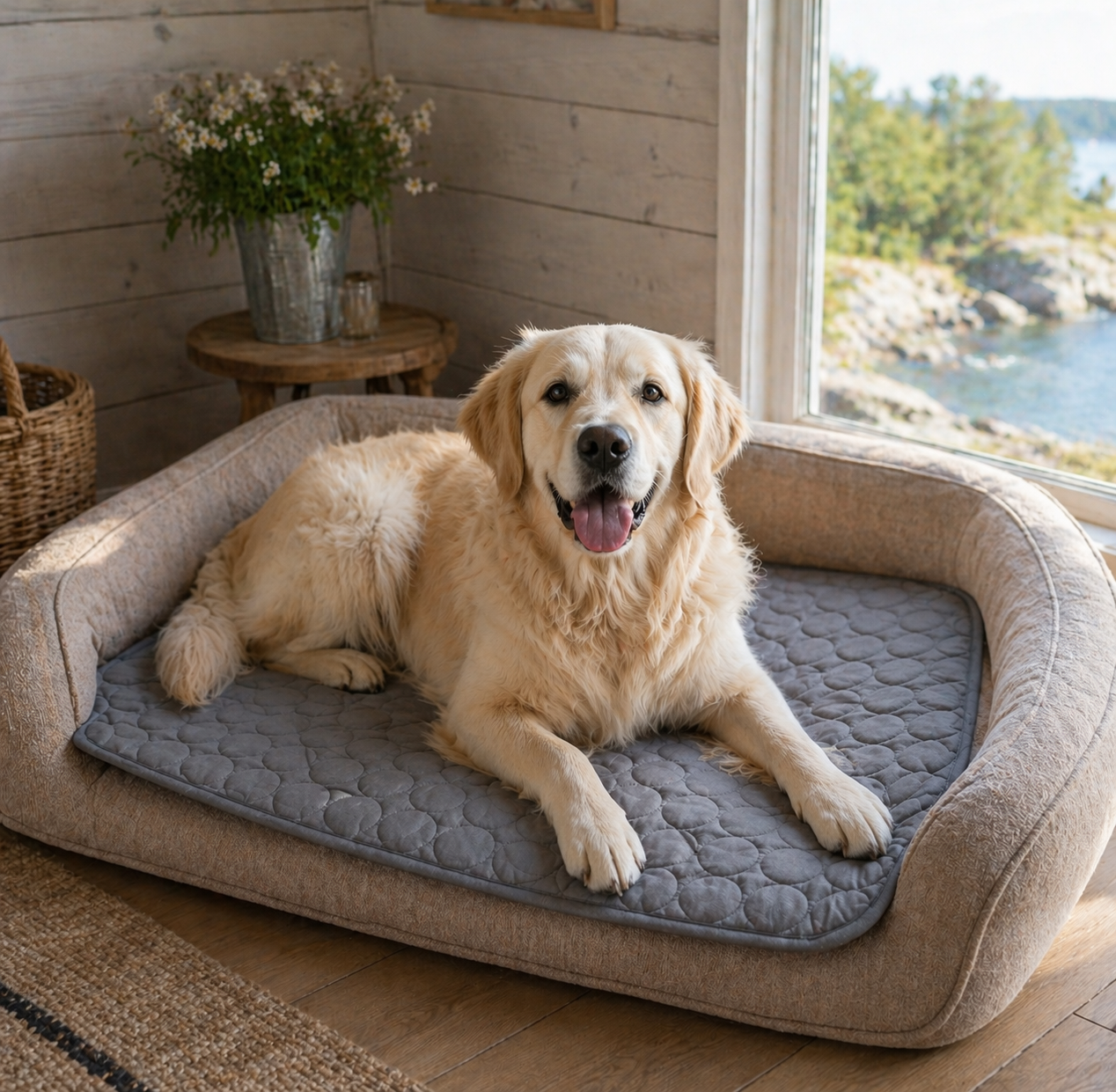 Retriever on grey CanisCool Cooling Mat