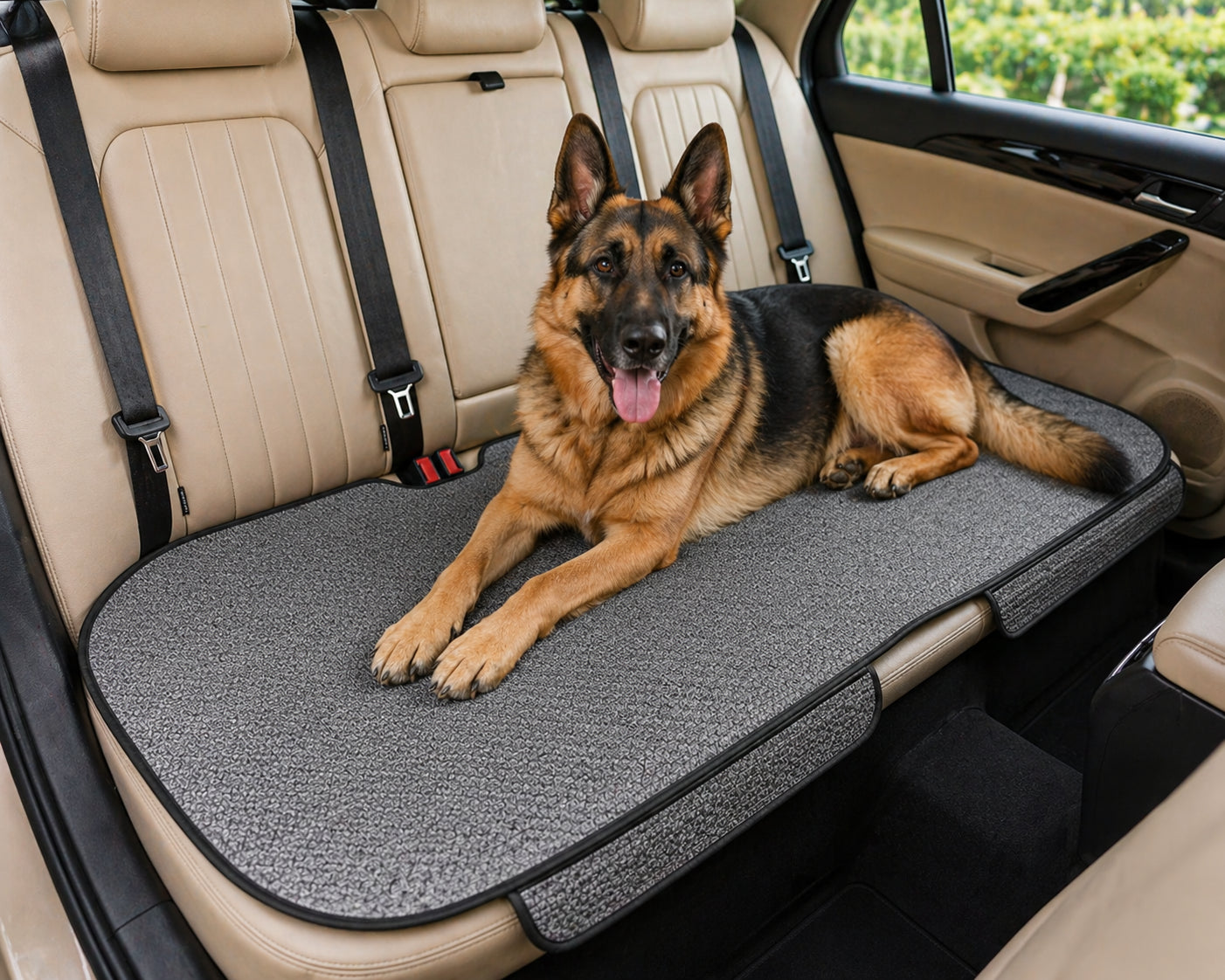 Shepherd on grey CanisCool double Cooling Seat