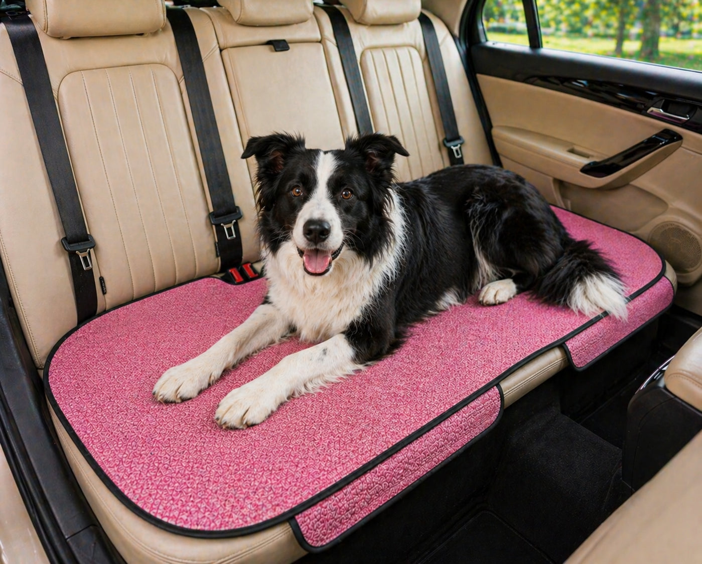 Collie on pink CanisCool double Cooling Seat