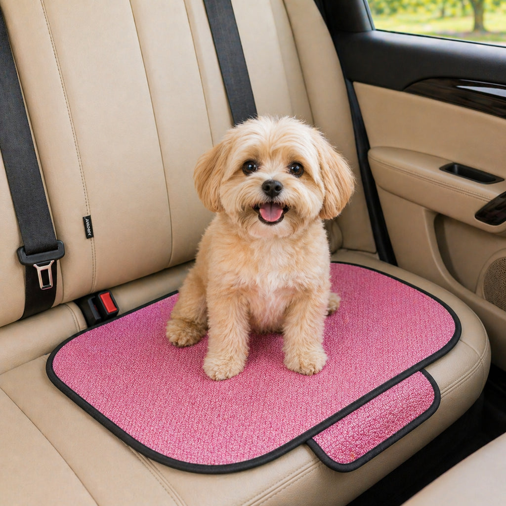 Maltipoo on pink CanisCool Cooling Seat